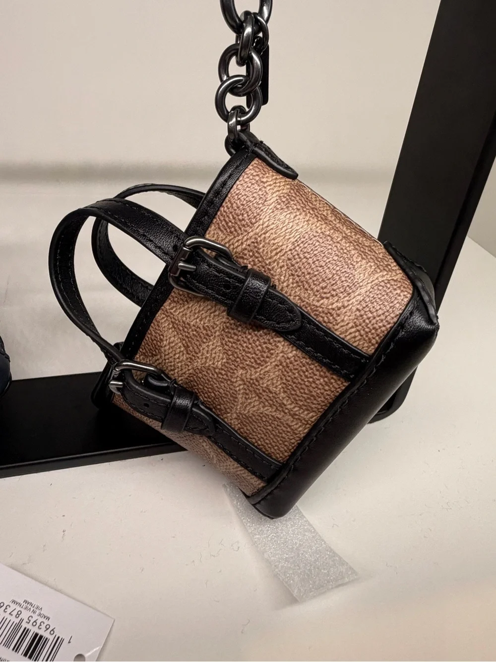 Coach Black Signature Small Key chain/bag charm new
